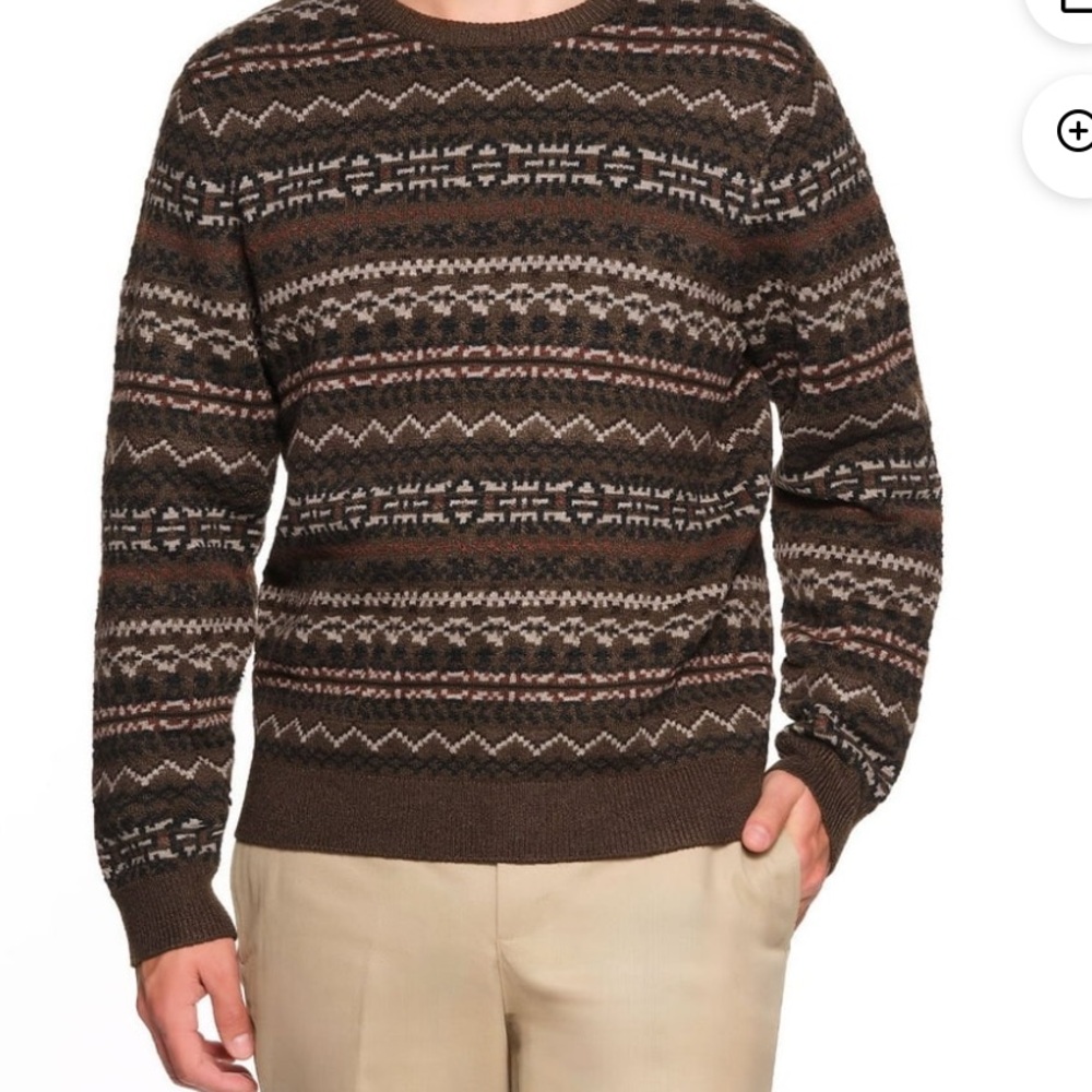 Brown Patterned Crewneck Sweater - Men
